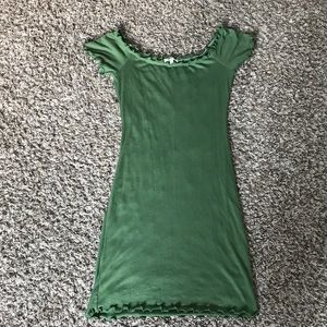 Olive Green Off the Shoulder Ruffled Dress.